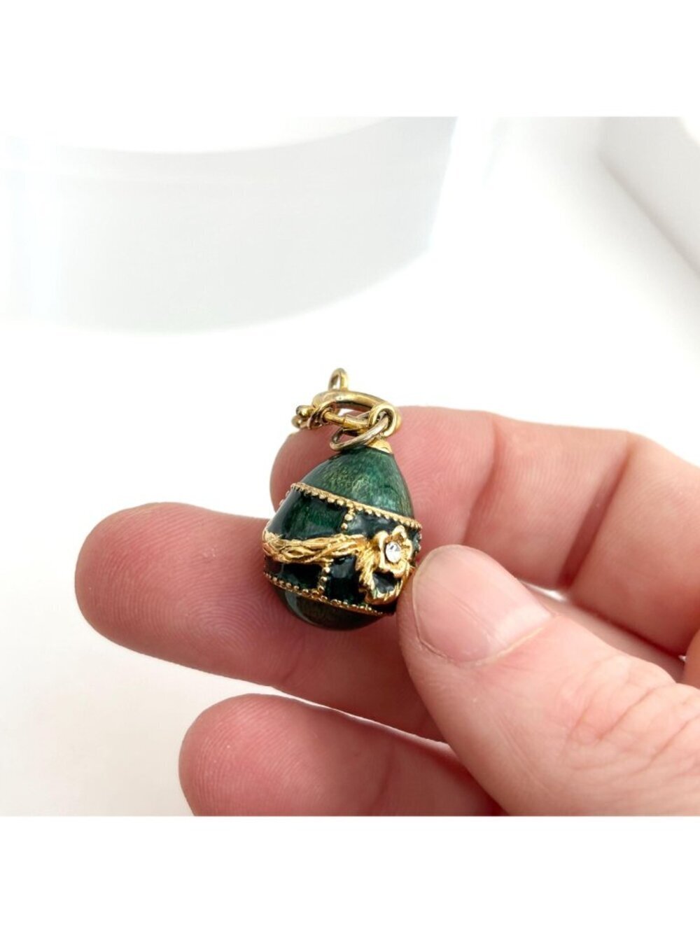 Joan Rivers Green Enameled Green Rhinestoned Gold Toned Vintage Pendant | Charm - Picture 5 of 11